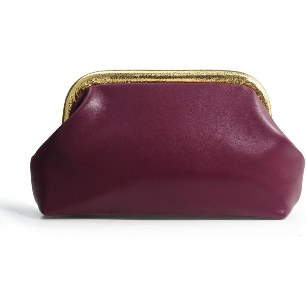 Chic Dark Red Vegan Leather Evening Clutch With Detachable Chain Strap
